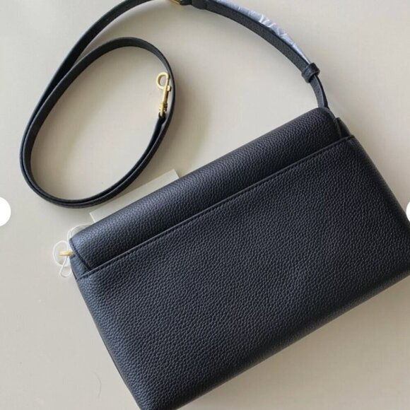 NWT！NEW！Tory Burch Blake Flap Pebbled Leather Crossbody Large Black -Women Bag - Picture 3 of 10